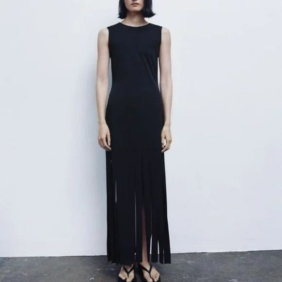 RARE ZARA LONG FRINGED DRESS - Picture 2 of 11